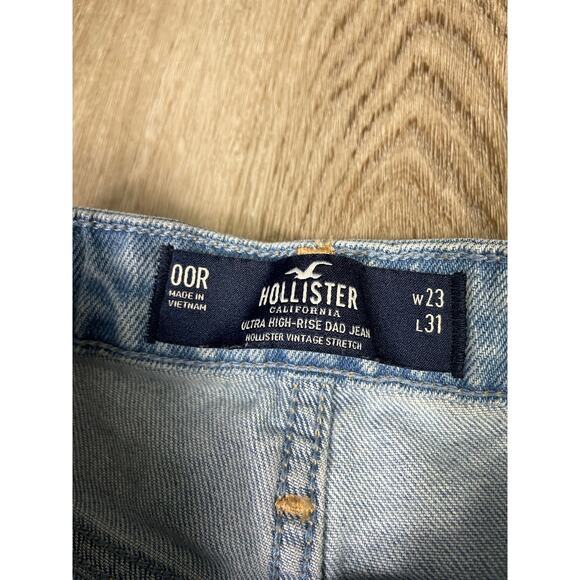 Hollister Ultra‎ High-Rise Dad Jeans Distressed Light Wash W23 L31 Stretch - Picture 8 of 11
